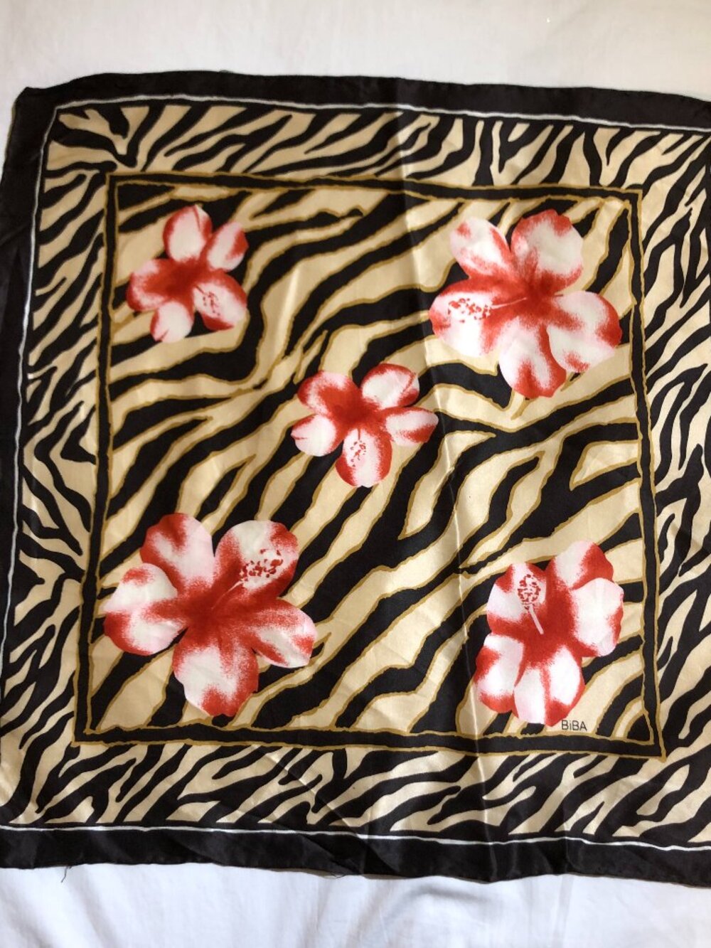 Vintage BiBA Silk Scarf with Hand Rolled Hem